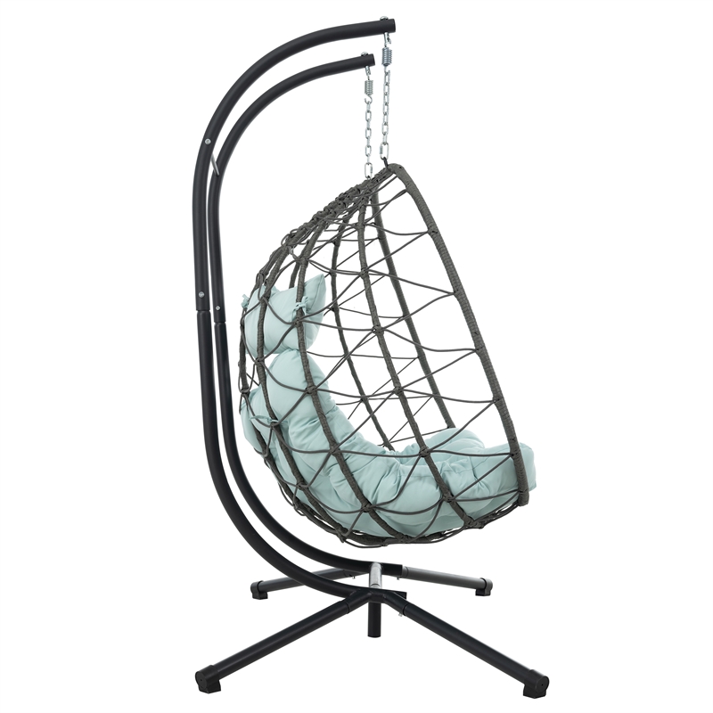 Pemberly Row Blue Steel 2-Person Wicker Hanging Egg Chair with Stand
