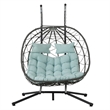 Pemberly Row Blue Steel 2-Person Wicker Hanging Egg Chair with Stand