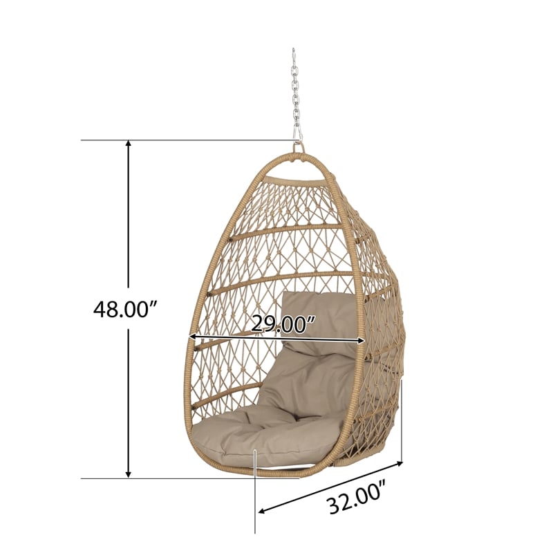 Pemberly Row Brown Rattan Foldable Open-Basket Hanging Chair Indoor Outdoor