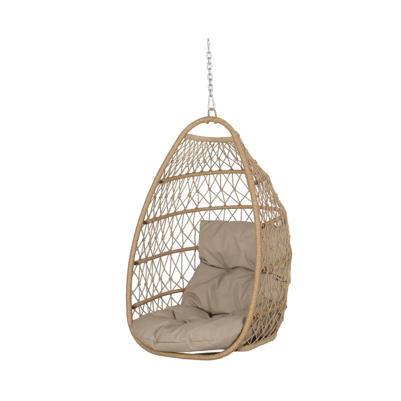 Pemberly Row Brown Rattan Foldable Open-Basket Hanging Chair Indoor Outdoor