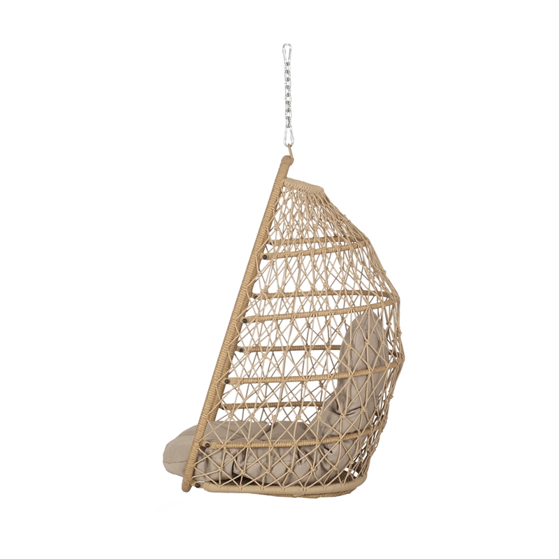 Pemberly Row Brown Rattan Foldable Open-Basket Hanging Chair Indoor Outdoor