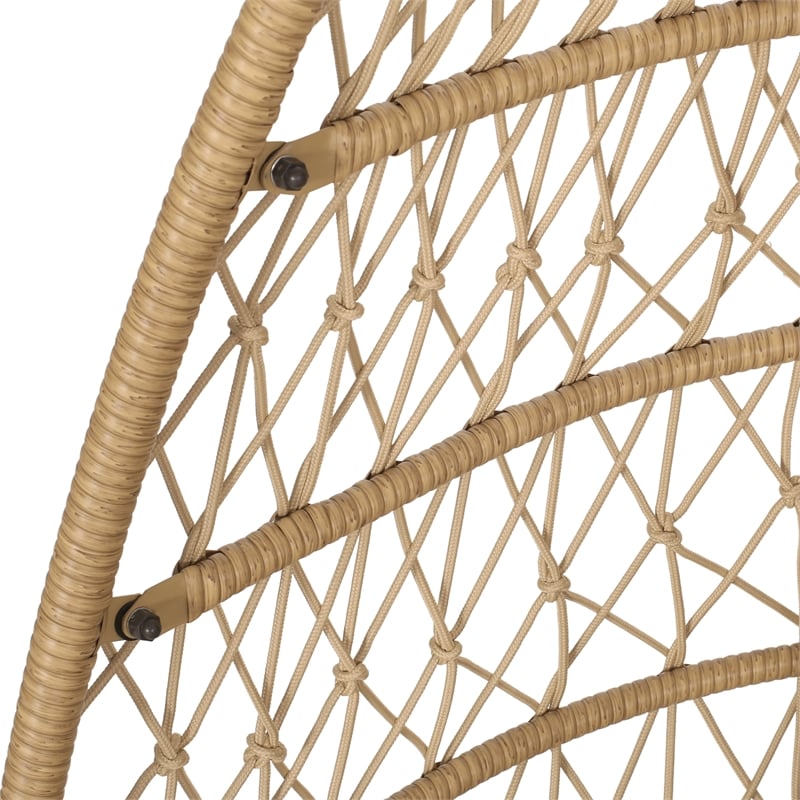 Pemberly Row Brown Rattan Foldable Open-Basket Hanging Chair Indoor Outdoor