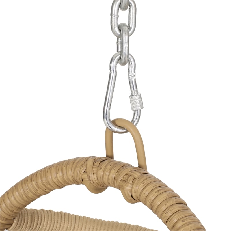 Pemberly Row Brown Rattan Foldable Open-Basket Hanging Chair Indoor Outdoor