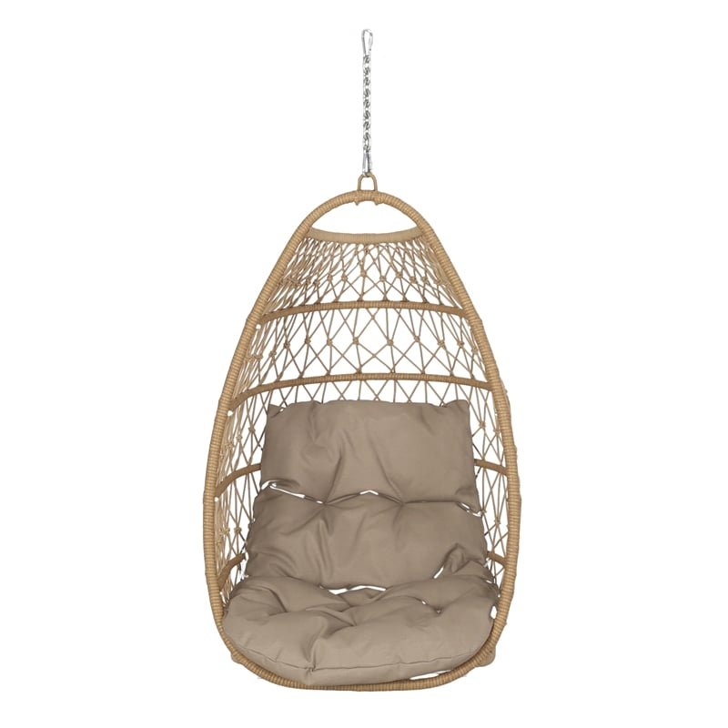Pemberly Row Brown Rattan Foldable Open-Basket Hanging Chair Indoor Outdoor