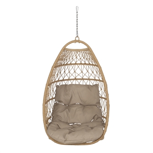 Pemberly Row Brown Rattan Foldable Open-Basket Hanging Chair Indoor Outdoor