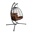 Pemberly Row Brown Rattan Double Hanging Egg Chair with Stand and Cushion