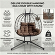Pemberly Row Brown Rattan Double Hanging Egg Chair with Stand and Cushion