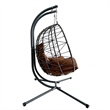 Pemberly Row Brown Rattan Double Hanging Egg Chair with Stand and Cushion