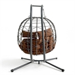 Pemberly Row Brown Rattan Double Hanging Egg Chair with Stand and Cushion