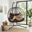 Pemberly Row Brown Rattan Double Hanging Egg Chair with Stand and Cushion