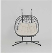 Pemberly Row Beige Steel 2-Person Wicker Hanging Egg Chair with Stand