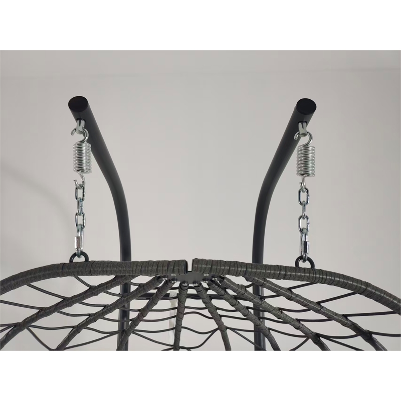 Pemberly Row Beige Steel 2-Person Wicker Hanging Egg Chair with Stand