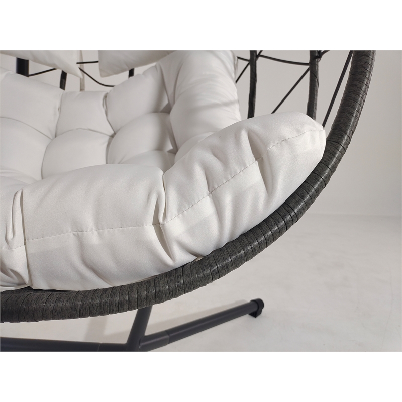 Pemberly Row Beige Steel 2-Person Wicker Hanging Egg Chair with Stand