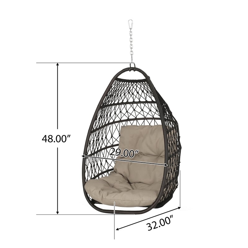 Pemberly Row Brown Rattan Foldable Hanging Basket Chair Indoor and Outdoor