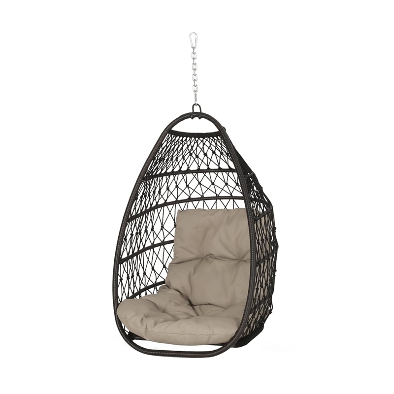 Pemberly Row Brown Rattan Foldable Hanging Basket Chair Indoor and Outdoor
