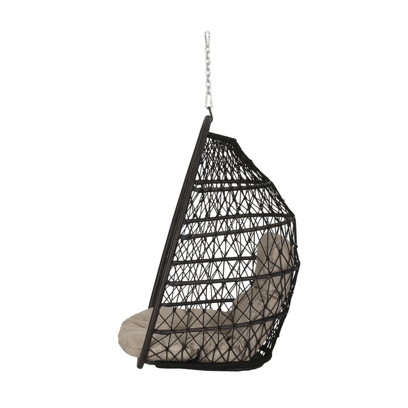 Pemberly Row Brown Rattan Foldable Hanging Basket Chair Indoor and Outdoor
