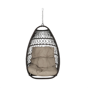 Pemberly Row Brown Rattan Foldable Hanging Basket Chair Indoor and Outdoor