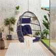 Pemberly Row Blue PE Rattan Egg Swing Chair with Steel Stand 350 lbs