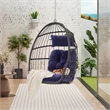 Pemberly Row Blue PE Rattan Egg Swing Chair with Steel Stand 350 lbs