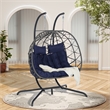 Pemberly Row Blue Rattan Double Hanging Egg Chair with Stand and Cushions