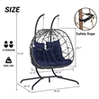 Pemberly Row Blue Rattan Double Hanging Egg Chair with Stand and Cushions