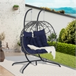 Pemberly Row Blue Rattan Double Hanging Egg Chair with Stand and Cushions