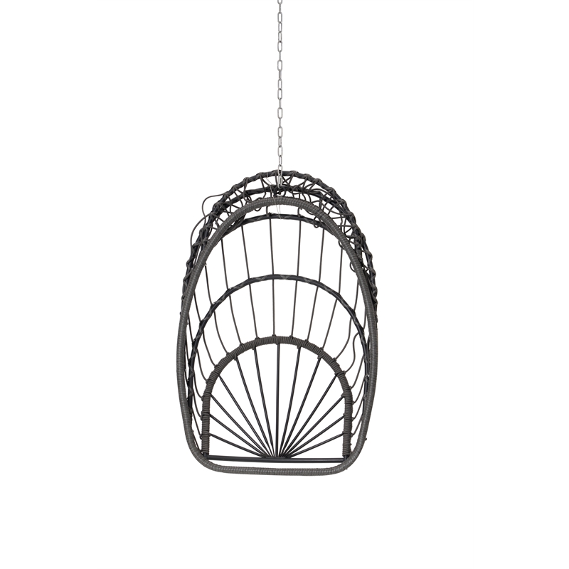 Pemberly Row Gray Rattan Hanging Egg Swing Chair with Steel Stand 350 lbs