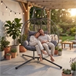 Pemberly Row Gray PE Rattan Double Hanging Egg Chair with Stand and Cushion
