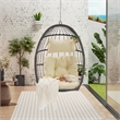Pemberly Row Gray PE Rattan Hanging Egg Swing Chair with Wood Stand 350 lbs