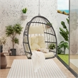 Pemberly Row Gray PE Rattan Hanging Egg Swing Chair with Wood Stand 350 lbs
