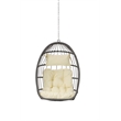 Pemberly Row Gray PE Rattan Hanging Egg Swing Chair with Wood Stand 350 lbs