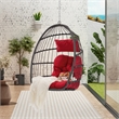 Pemberly Row Red PE Rattan Hanging Egg Swing Chair with Steel Stand 350 lbs
