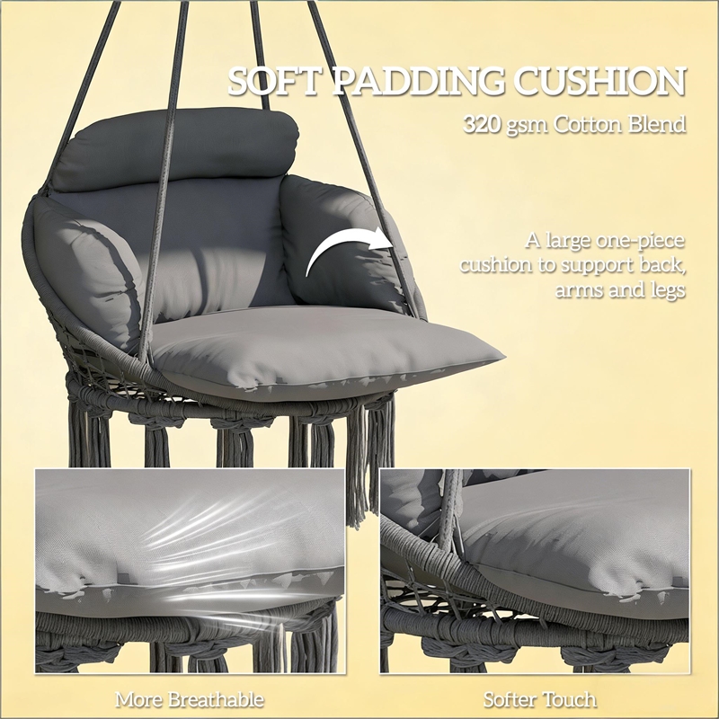 Pemberly Row Gray Steel Hanging Hammock Swing Chair 31.5