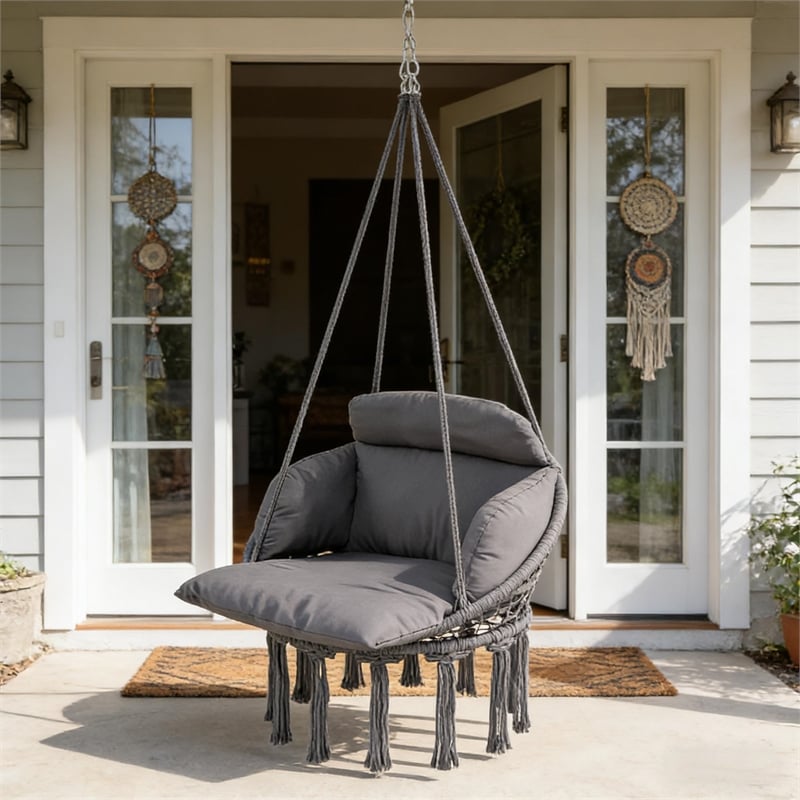 Pemberly Row Gray Steel Hanging Hammock Swing Chair 31.5