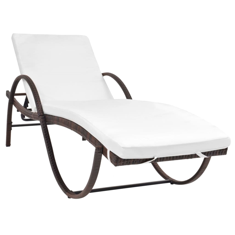 Pemberly Row PE Rattan Sun Lounger Set with Cushions in Brown (5-Piece)