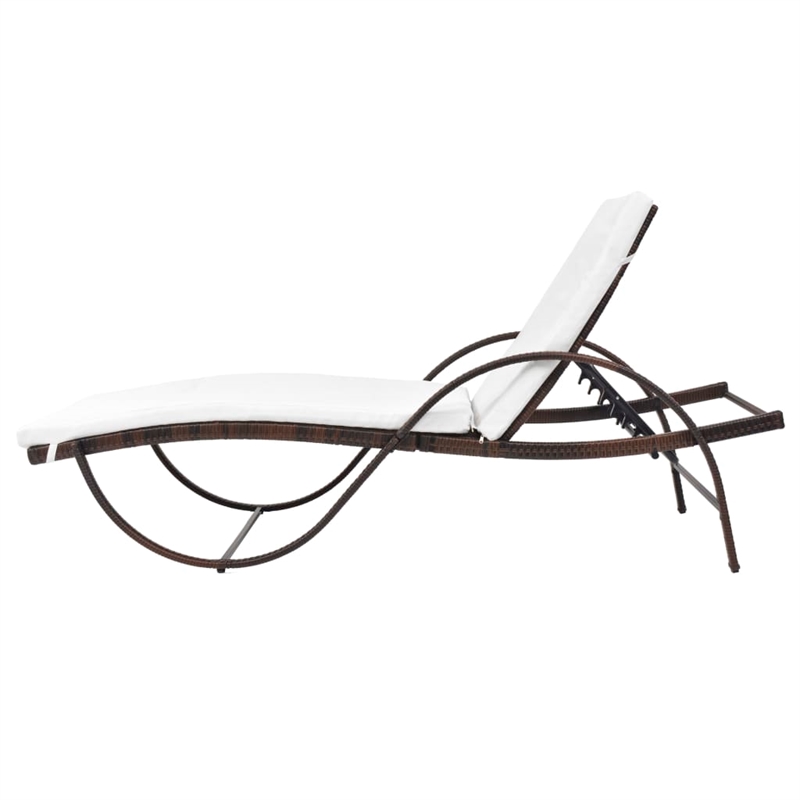 Pemberly Row PE Rattan Sun Lounger Set with Cushions in Brown (5-Piece)