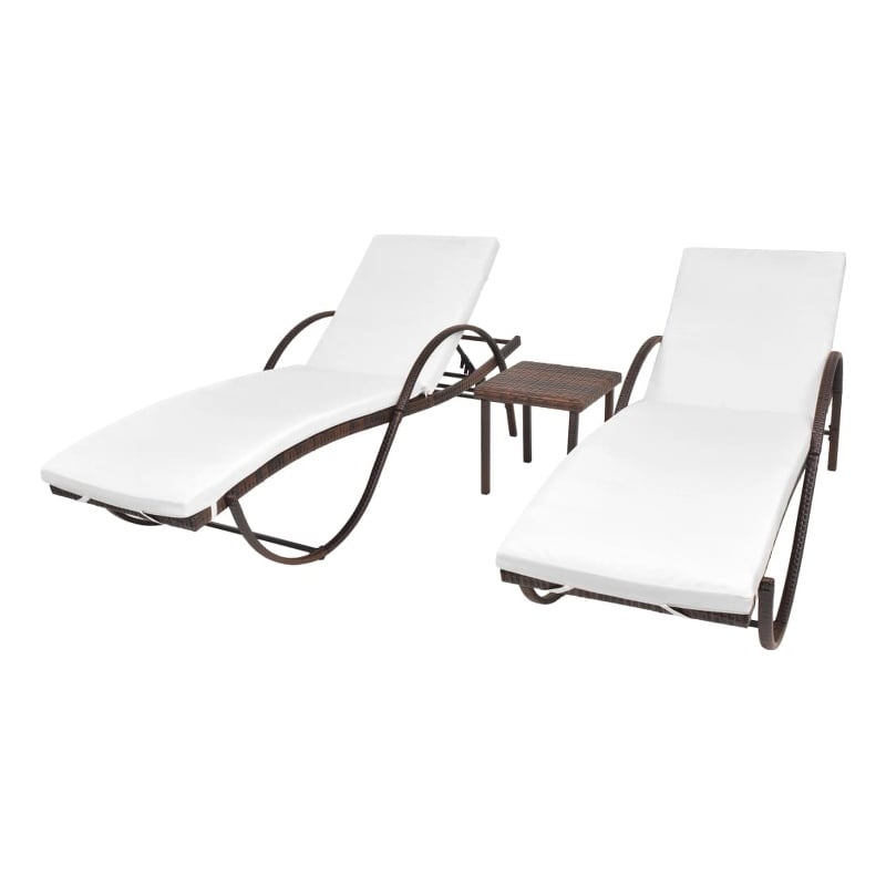 Pemberly Row PE Rattan Sun Lounger Set with Cushions in Brown (5-Piece)