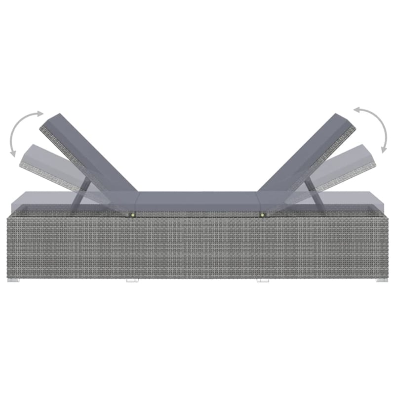 Pemberly Row PE Rattan Adjustable Sun Lounger Set with Table in Gray
