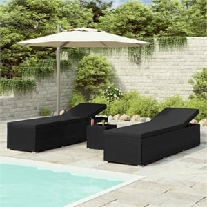 Pemberly Row PE Rattan Sun Lounger Set with Tea Table in Black