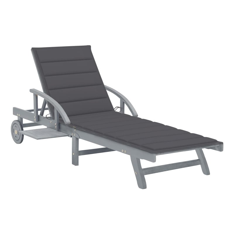 Pemberly Row Solid Acacia Wood Adjustable Sun Lounger with Wheels in Gray