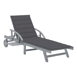 Pemberly Row Solid Acacia Wood Adjustable Sun Lounger with Wheels in Gray