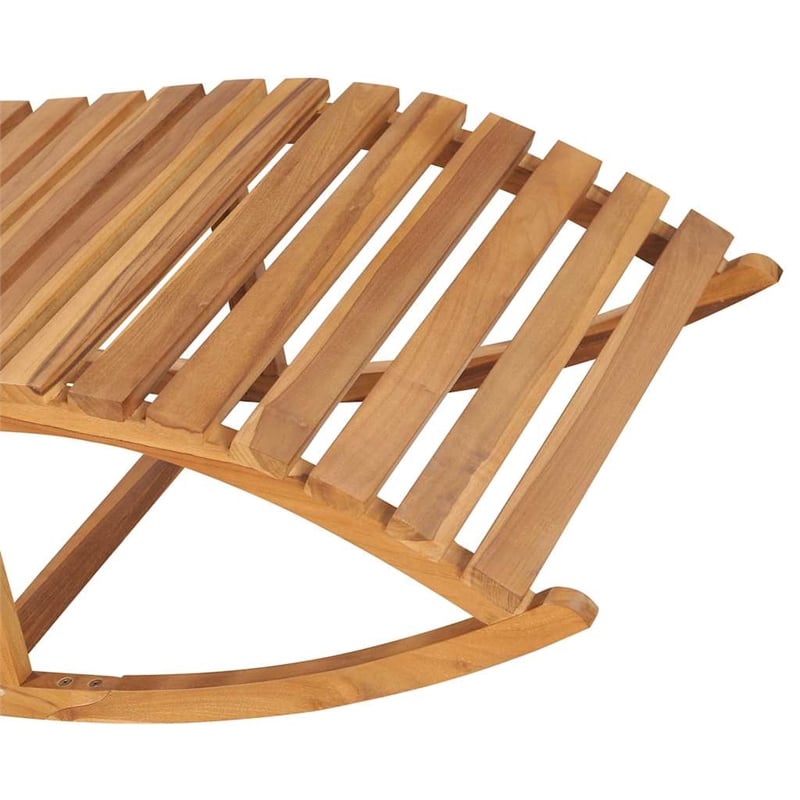 Pemberly Row Solid Teak Wood Rocking Sun Lounger with Cushion in Cream