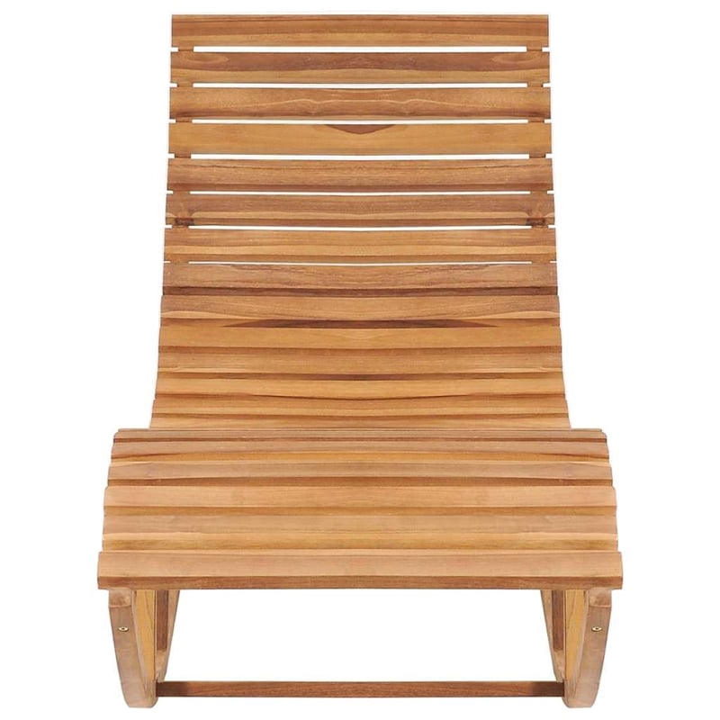 Pemberly Row Solid Teak Wood Rocking Sun Lounger with Cushion in Cream
