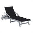 Pemberly Row Solid Acacia Wood Sun Lounger with Pull-Out Table in Gray