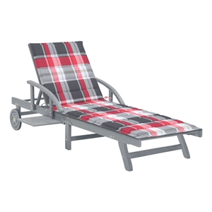 Pemberly Row Solid Acacia Wood Cushioned Sun Lounger with Wheels in Gray