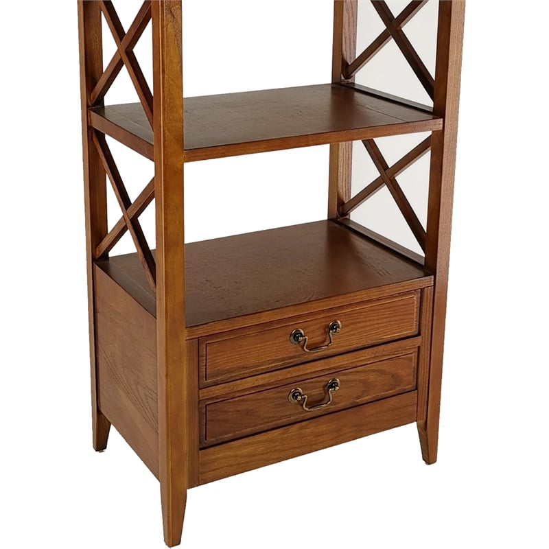 Pemberly Row X Frame Oakwood Rack with 2 Drawers and 2 Shelves in Brown
