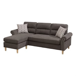 Pemberly Row Velvet Sectional with Tufted Back and Nailhead Trim in Tan