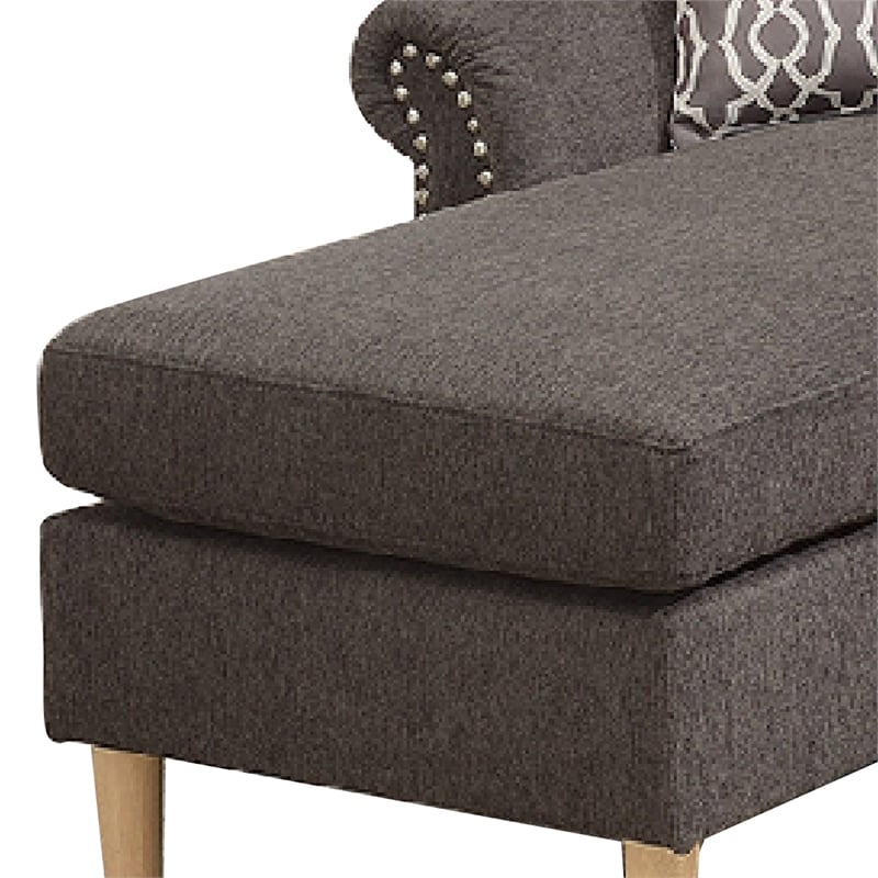 Pemberly Row Velvet Sectional with Tufted Back and Nailhead Trim in Tan