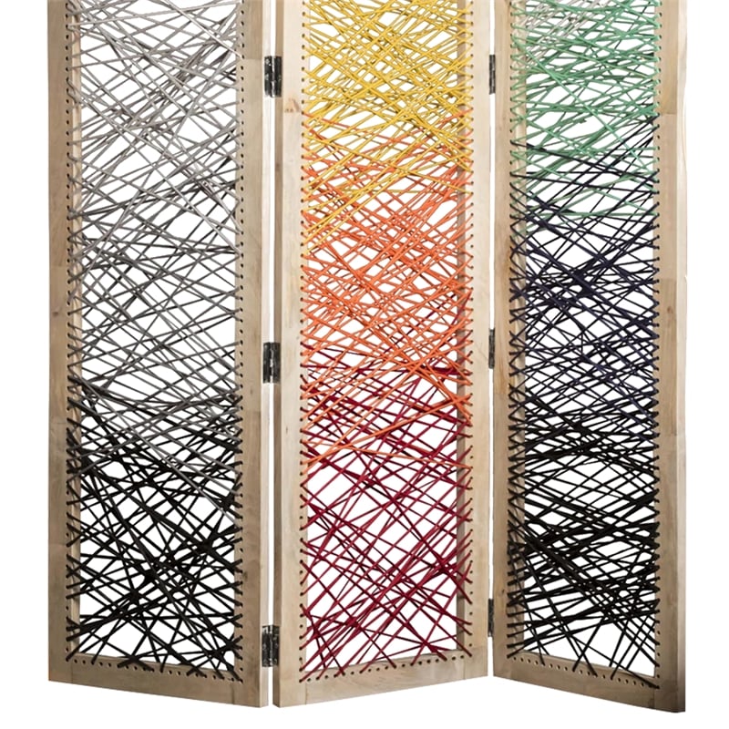 Pemberly Row 3-Panel Wood Folding Screen with Woven Yarn in Multicolor
