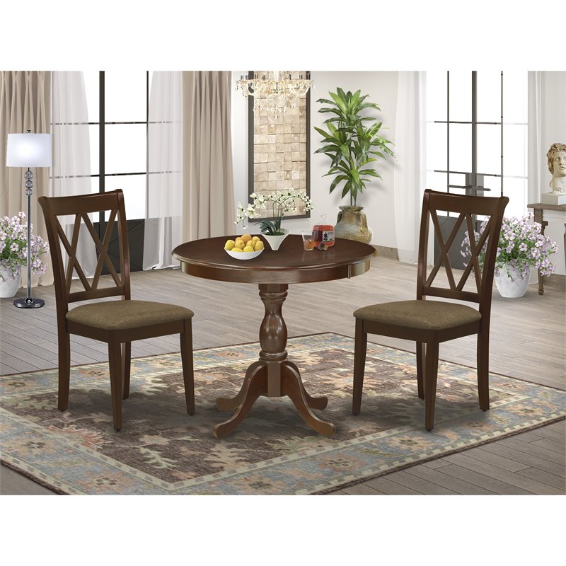 Pemberly Row 3-Piece X-Back Dining Set with Fabric Seats in Mahogany